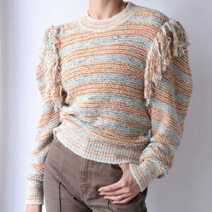 Ulla Johnson Arquette Fringed Striped Sweater, Hand-Knotted - Womens Small